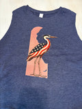 Patriotic Delaware Blue Heron Racerback Cropped Tank Top Blue
