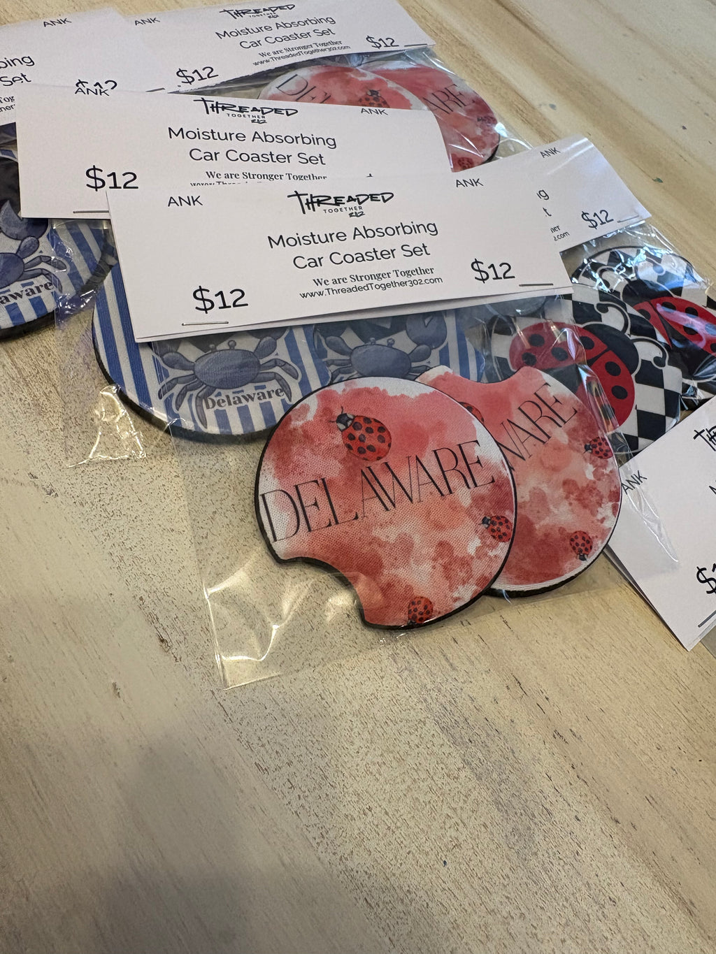 Delaware Ladybug Neoprene Moisture Absorbing Car Coaster Set