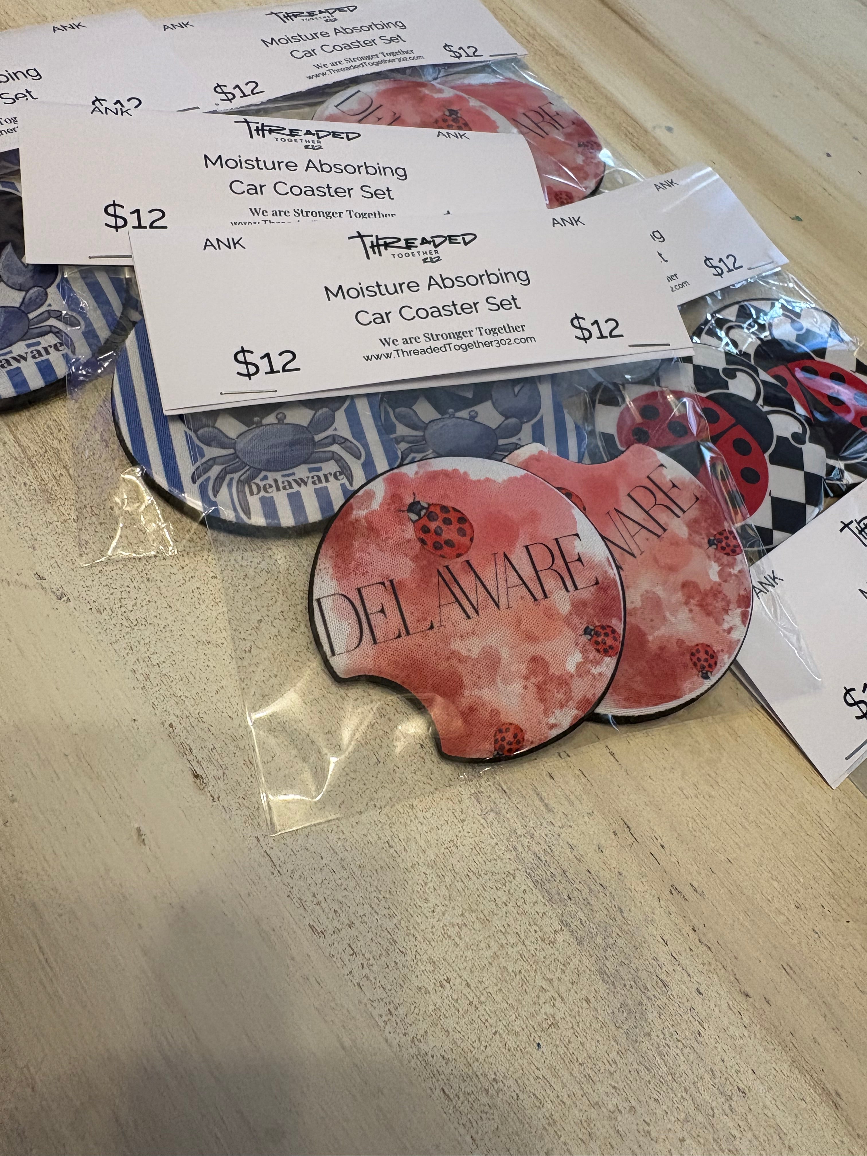 Delaware Ladybug Neoprene Moisture Absorbing Car Coaster Set