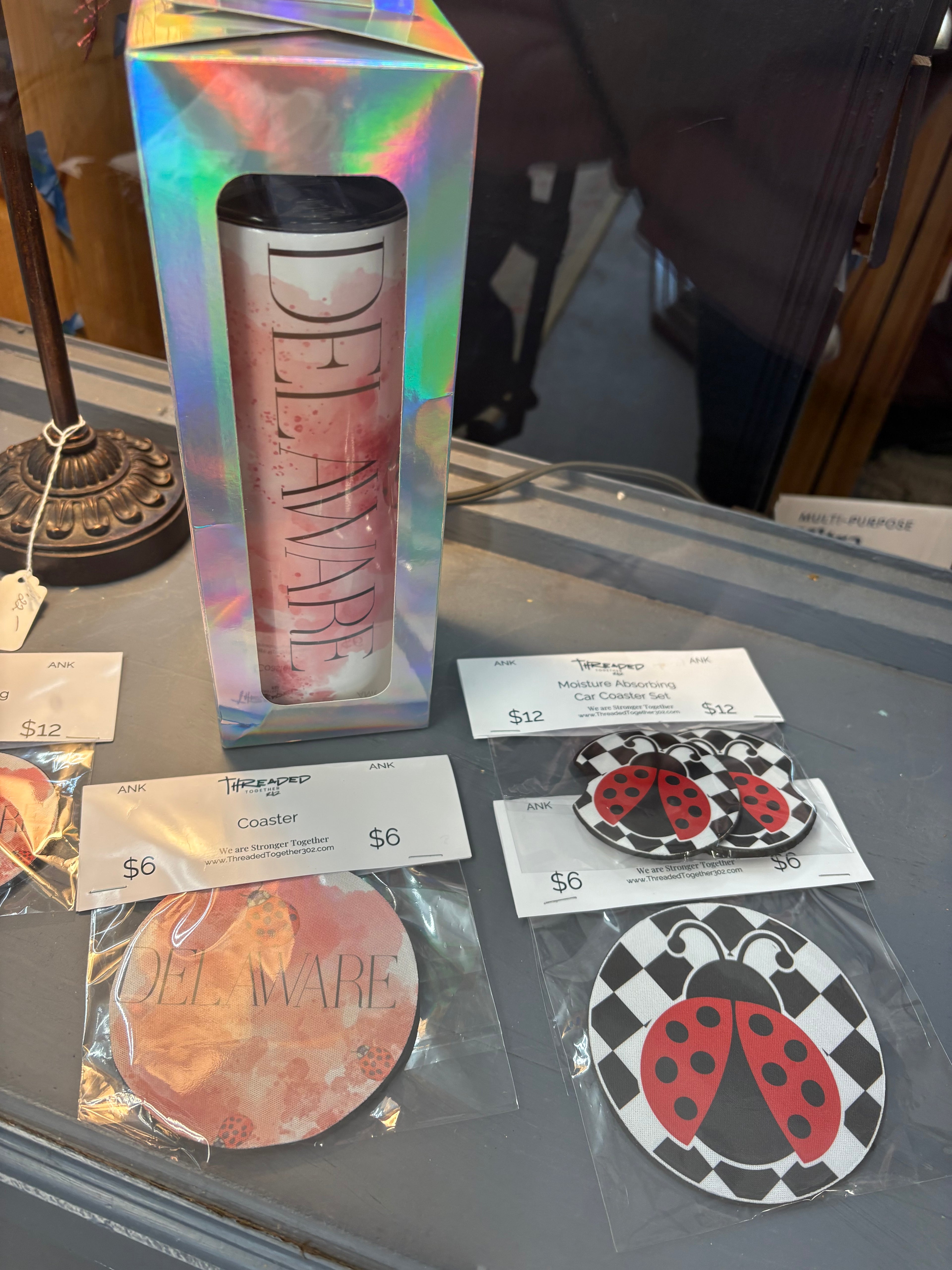 Delaware Watercolor Ladybug themed Neoprene Desktop Tabletop single Cup Coaster