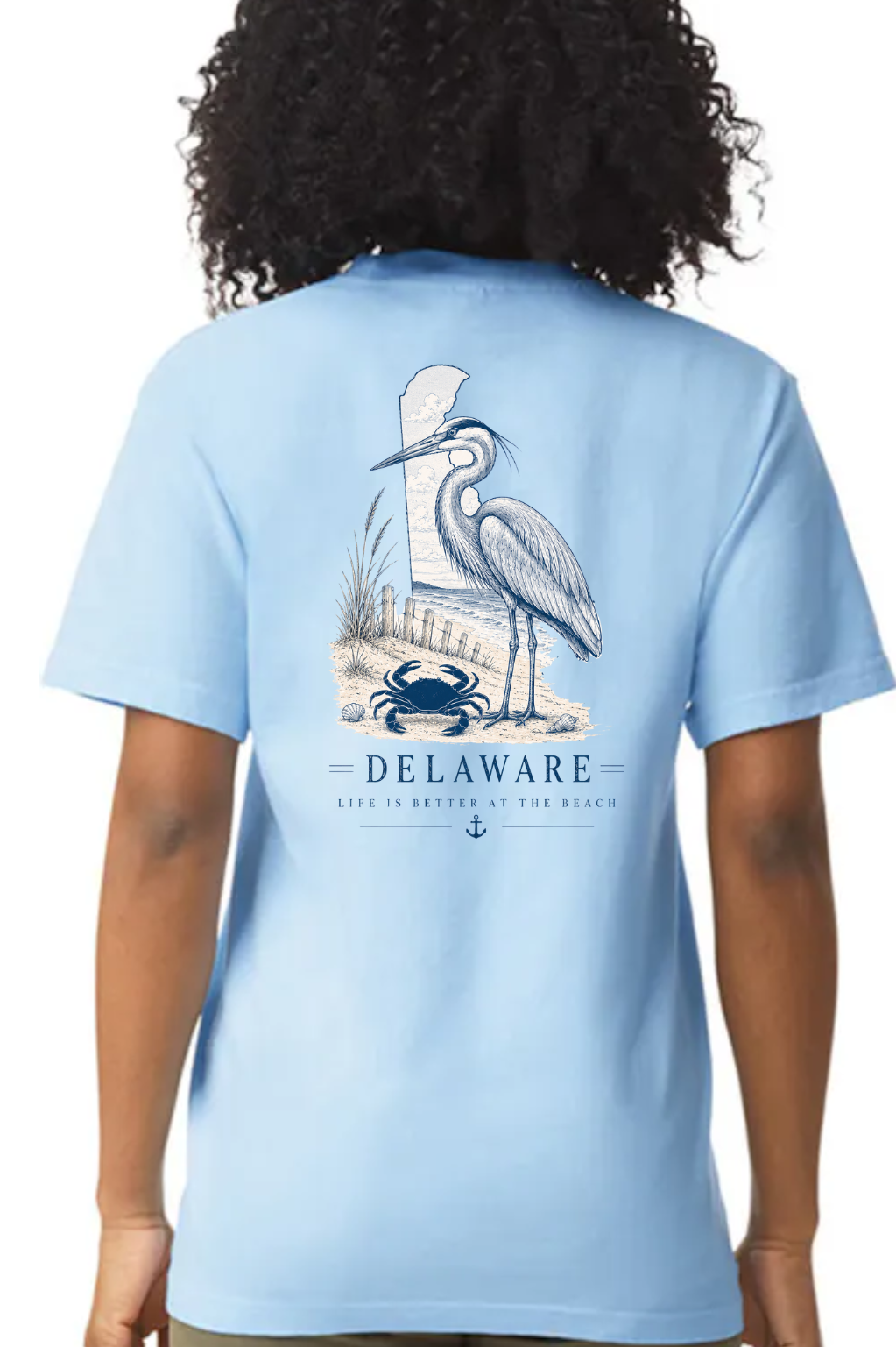 Blue Heron Blue Crab Life is Better at the Beach Delaware T-Shirt