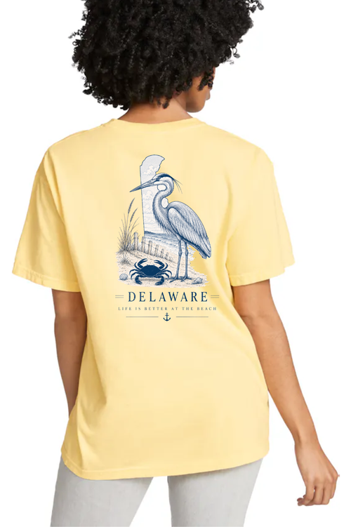 Blue Heron Blue Crab Life is Better at the Beach Delaware T-Shirt